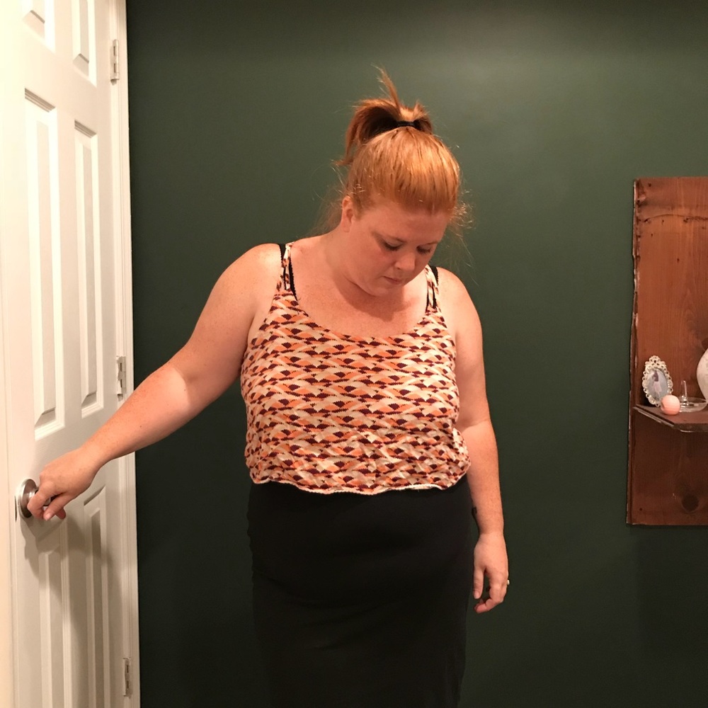 Plus Size Geometric Pink/Orange Crop Top